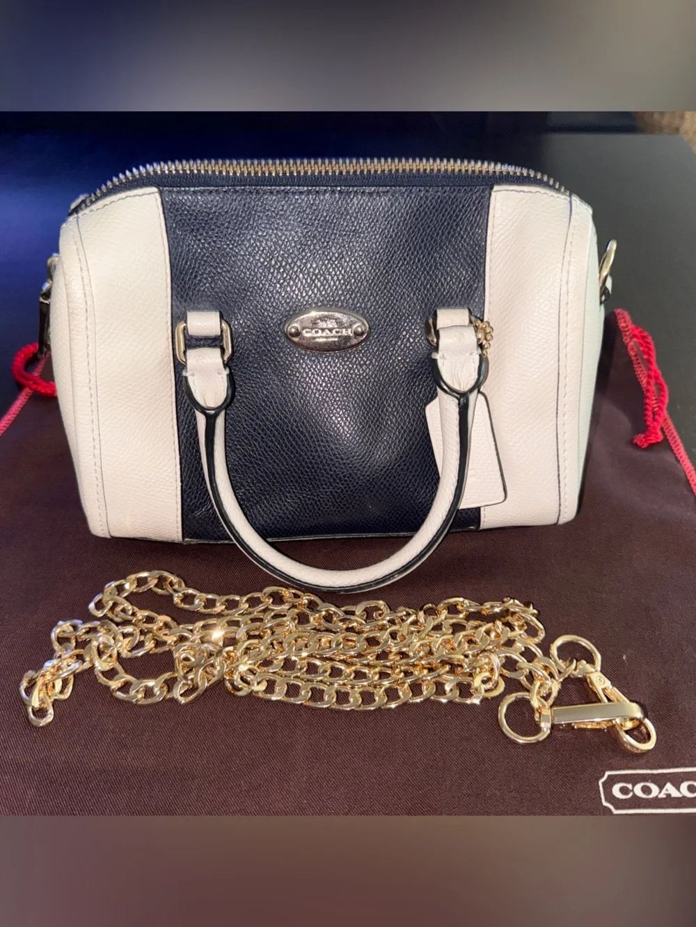 Authentic Coach Mini Bennett Satchel F35533 Navy/White Colorblock Crossbody Bag